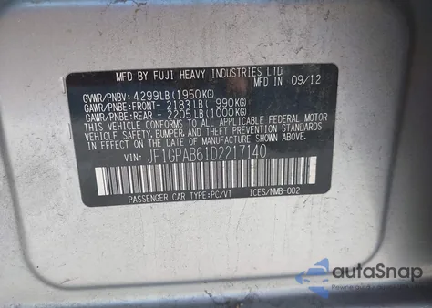 2013 Subaru Impreza 2.0I Premium из США, поврежденный, VIN JF1GPAB61D2217140